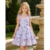 image:imageGRACE KARIN Girls Floral Smocked Dress Summer Layered Tie Shoulder Bowknot Flowy Dresses for 714 YearsPurple Floral