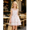 image:imageGRACE KARIN Girls Floral Smocked Dress Summer Layered Tie Shoulder Bowknot Flowy Dresses for 714 YearsWhite Pink Floral