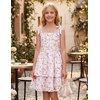 image:imageGRACE KARIN Girls Floral Smocked Dress Summer Layered Tie Shoulder Bowknot Flowy Dresses for 714 YearsWhite Pink Floral