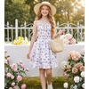 image:imageGRACE KARIN Girls Floral Summer Dress Tween Girl 2 Layerr Cami Smocked Dresses Boho Midi Sundress Size 716White Purple Floral