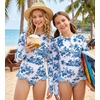image:imageGRACE KARIN Girls One Piece Swimsuits Long Sleeve Bathing Suits Swimwear 514YWhite Blue Leaves