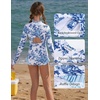 image:imageGRACE KARIN Girls One Piece Swimsuits Long Sleeve Bathing Suits Swimwear 514YWhite Blue Leaves