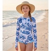 image:imageGRACE KARIN Girls One Piece Swimsuits Long Sleeve Bathing Suits Swimwear 514YWhite Blue Leaves