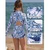 image:imageGRACE KARIN Girls One Piece Swimsuits Long Sleeve Bathing Suits Swimwear 514YWhite Gray Blue Floral