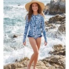 image:imageGRACE KARIN Girls One Piece Swimsuits Long Sleeve Bathing Suits Swimwear 514YWhite Gray Blue Floral