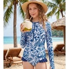 image:imageGRACE KARIN Girls One Piece Swimsuits Long Sleeve Bathing Suits Swimwear 514YWhite Gray Blue Floral