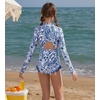 image:imageGRACE KARIN Girls One Piece Swimsuits Long Sleeve Bathing Suits Swimwear 514YWhite Gray Blue Floral