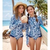image:imageGRACE KARIN Girls One Piece Swimsuits Long Sleeve Bathing Suits Swimwear 514YWhite Gray Blue Floral