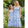 image:imageGRACE KARIN Mommy and Me Floral Smocked DressSpaghetti Strap Boho DressSummer Maxi Dress with PocketsBlue Flower