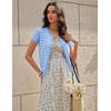image:imageGRACE KARIN Women Short Sleeve Cardigan 2026 Summer Knitted Sweater Tops Basic Crew Neck Crop OutfitsBlue White