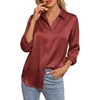 image:imageGRACE KARIN 2026 Womens Silky Satin Button Down Shirts Long Sleeve Work Blouses Dressy Casual TopsBrown Red