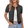 image:imageGRACE KARIN Women Short Sleeve Cardigan 2026 Summer Knitted Sweater Tops Basic Crew Neck Crop Outfits01 Black White