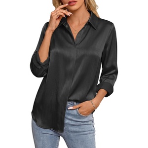 image:imageGRACE KARIN 2026 Womens Silky Satin Button Down Shirts Long Sleeve Work Blouses Dressy Casual TopsBlack