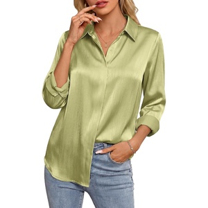 image:imageGRACE KARIN 2026 Womens Silky Satin Button Down Shirts Long Sleeve Work Blouses Dressy Casual TopsClover Green