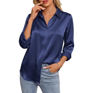 image:imageGRACE KARIN 2026 Womens Silky Satin Button Down Shirts Long Sleeve Work Blouses Dressy Casual TopsNavy Blue