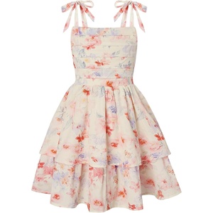 image:imageGRACE KARIN Girls Floral Smocked Dress Summer Layered Tie Shoulder Bowknot Flowy Dresses for 714 YearsApricot Pink Floral