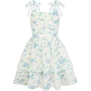 image:imageGRACE KARIN Girls Floral Smocked Dress Summer Layered Tie Shoulder Bowknot Flowy Dresses for 714 YearsGreen