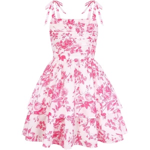 image:imageGRACE KARIN Girls Floral Smocked Dress Summer Layered Tie Shoulder Bowknot Flowy Dresses for 714 YearsRose Red