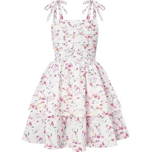 image:imageGRACE KARIN Girls Floral Smocked Dress Summer Layered Tie Shoulder Bowknot Flowy Dresses for 714 YearsWhite Pink Floral