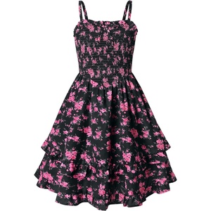 image:imageGRACE KARIN Girls Floral Summer Dress Tween Girl 2 Layerr Cami Smocked Dresses Boho Midi Sundress Size 716Black Pink Floral