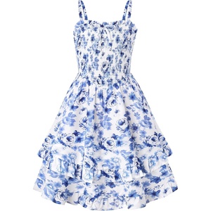 image:imageGRACE KARIN Girls Floral Summer Dress Tween Girl 2 Layerr Cami Smocked Dresses Boho Midi Sundress Size 716Blue Big Floral