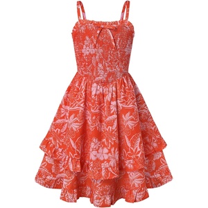 image:imageGRACE KARIN Girls Floral Summer Dress Tween Girl 2 Layerr Cami Smocked Dresses Boho Midi Sundress Size 716Orange White Floral