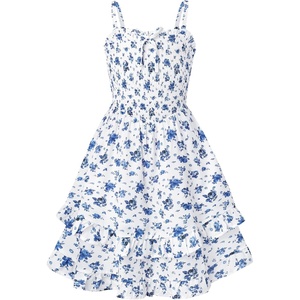 image:imageGRACE KARIN Girls Floral Summer Dress Tween Girl 2 Layerr Cami Smocked Dresses Boho Midi Sundress Size 716White Blue Floral