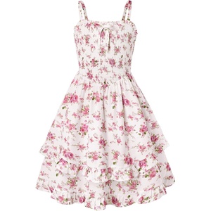 image:imageGRACE KARIN Girls Floral Summer Dress Tween Girl 2 Layerr Cami Smocked Dresses Boho Midi Sundress Size 716White Pink Floral