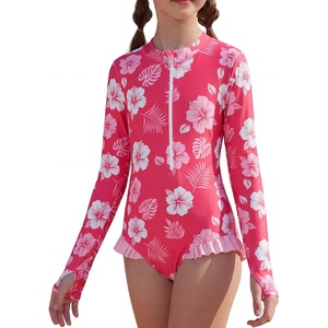 image:imageGRACE KARIN Girls One Piece Swimsuits Long Sleeve Bathing Suits Swimwear 514YPink White Floral