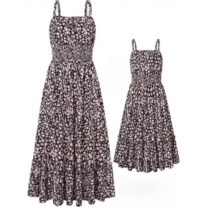 image:imageGRACE KARIN Mommy and Me Floral Smocked DressSpaghetti Strap Boho DressSummer Maxi Dress with PocketsBlack Flower