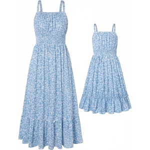 image:imageGRACE KARIN Mommy and Me Floral Smocked DressSpaghetti Strap Boho DressSummer Maxi Dress with PocketsBlue White Flower