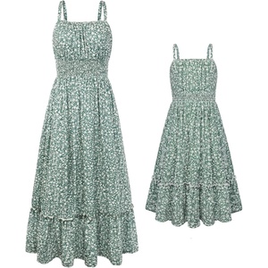 image:imageGRACE KARIN Mommy and Me Floral Smocked DressSpaghetti Strap Boho DressSummer Maxi Dress with PocketsGreen