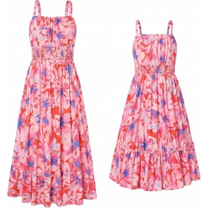 image:imageGRACE KARIN Mommy and Me Floral Smocked DressSpaghetti Strap Boho DressSummer Maxi Dress with PocketsPink Flower