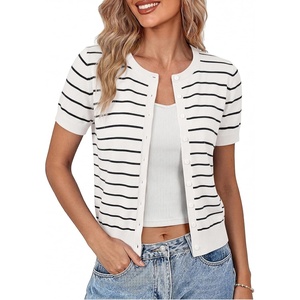 image:imageGRACE KARIN Women Short Sleeve Cardigan 2026 Summer Knitted Sweater Tops Basic Crew Neck Crop Outfits02 White Black