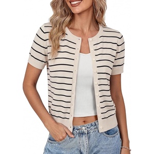 image:imageGRACE KARIN Women Short Sleeve Cardigan 2026 Summer Knitted Sweater Tops Basic Crew Neck Crop OutfitsApricot Black