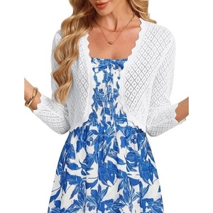 image:imageGRACE KARIN Womens 2026 Bolero Shrug 34 Sleeve Crochet Cropped Cardigan Open Front Knit Shrugs for DressesBright White