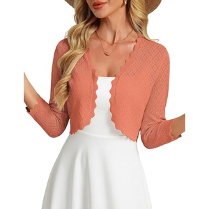 image:imageGRACE KARIN Womens 2026 Bolero Shrug 34 Sleeve Crochet Cropped Cardigan Open Front Knit Shrugs for DressesCoral Pink