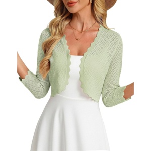 image:imageGRACE KARIN Womens 2026 Bolero Shrug 34 Sleeve Crochet Cropped Cardigan Open Front Knit Shrugs for DressesLight Green