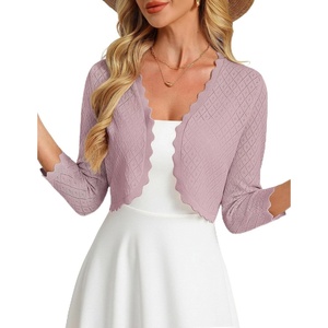 image:imageGRACE KARIN Womens 2026 Bolero Shrug 34 Sleeve Crochet Cropped Cardigan Open Front Knit Shrugs for DressesLight Purple