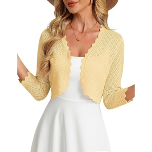 image:imageGRACE KARIN Womens 2026 Bolero Shrug 34 Sleeve Crochet Cropped Cardigan Open Front Knit Shrugs for DressesLight Yellow