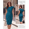 image:imageGRACE KARIN Church Dresses for WomenRuffle Short Sleeve Work DressRuched Bodycon Business Midi DressDeep Peacock Blue