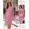 image:imageGRACE KARIN Church Dresses for WomenRuffle Short Sleeve Work DressRuched Bodycon Business Midi DressGray Pink