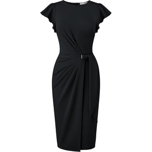 image:imageGRACE KARIN Church Dresses for WomenRuffle Short Sleeve Work DressRuched Bodycon Business Midi DressBlack