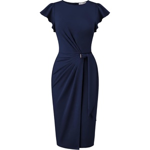 image:imageGRACE KARIN Church Dresses for WomenRuffle Short Sleeve Work DressRuched Bodycon Business Midi DressNavy Blue