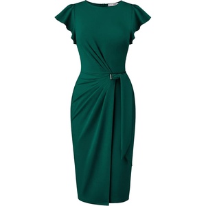 image:imageGRACE KARIN Church Dresses for WomenRuffle Short Sleeve Work DressRuched Bodycon Business Midi DressVerdant Green