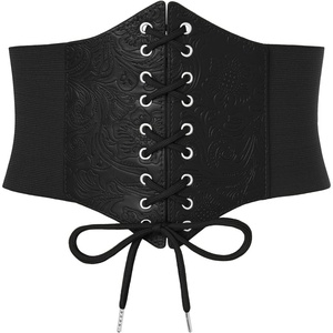 image:imageGRACE KARIN Laceup Cinch Belt Tied Corset Elastic Waist BeltBlackjacquard