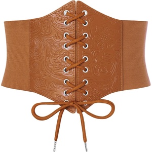 image:imageGRACE KARIN Laceup Cinch Belt Tied Corset Elastic Waist BeltBrownjacquard