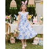 image:imageGRACE KARIN Girls Floral Summer Dresses Flutter Sleeve Maxi Smocked Flower Holiday Flowy Dress 716YBlue Floral