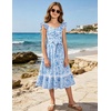 image:imageGRACE KARIN Girls Floral Summer Dresses Flutter Sleeve Maxi Smocked Flower Holiday Flowy Dress 716YBlue Leaves