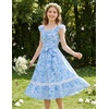 image:imageGRACE KARIN Girls Floral Summer Dresses Flutter Sleeve Maxi Smocked Flower Holiday Flowy Dress 716YBlue Leaves